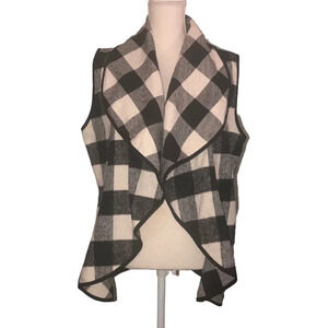 YACUN Sz L Women's Black White Buffalo Check Cotton Blend Plaid Sleeveless Vest